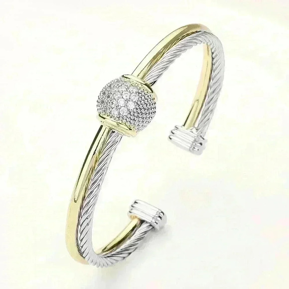 3️⃣8️⃣Two Tone Pave Crystal Bracelet Cuff - Picture 1 of 3